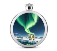 Northern Lights - Flasque en acier inoxydable étanche - Motif ours polaire - 140 ml - Pour extérieur, camping, voyage, cadeaux