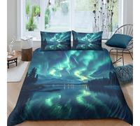 Northern Lights Housse de Couette Hypoallergique 3 Pièces 3D Imprimée Léger Nature Landscape Art Parure de Lit avec 2 x Taies d'oreiller Super Douce for Garçons Filles Super King（260x220cm）