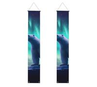 Northern Lights Lot de 2 bannières de décoration de porche en polyester pour porte d'entrée, cour, cérémonie ou fête, réutilisables et lavables avec tiges et cordes