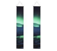 Northern Lights Lot de 2 bannières de décoration de porche en polyester réutilisables et lavables avec tiges et cordes pour porte d'entrée, cour, cérémonie ou fête