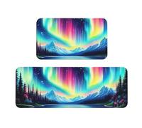 Northern Lights Lot de 2 tapis de cuisine en bois antidérapant et anti-fatigue pour la maison et le bureau
