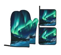 Northern Lights Lot de 4 maniques de cuisine imprimées résistantes à la chaleur et coussinets chauds pour la cuisine, la pâtisserie, le barbecue, cadeau