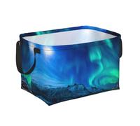 Northern Lights Panier de rangement rectangulaire en tissu Oxford imperméable pliable avec ouverture de support souple et poignées de transport