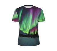 Northern Lights Peinture Imprimée Élégant Hommes T-shirts d'été Entraînement Course Entraînement Vêtements d'exercice Respirant, Noir , XXL