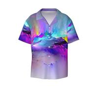 Northern Lights Peinture Imprimée Homme Léger Élégant Classique Col Cubain Style Manches courtes Poche pratique, Noir/blanc, 3XL
