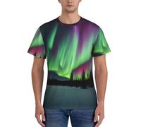 Northern Lights Peinture Imprimée Hommes Classique Manches Courtes T-Shirt Respirant Été Casual Entraînement Fitness Vêtements, Noir , L