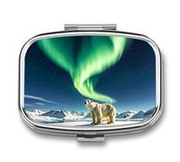 Northern Lights Pilulier carré portable avec 2 compartiments Motif ours polaire