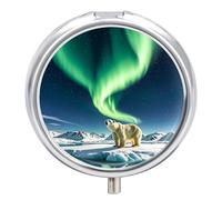 Northern Lights Pilulier de voyage en métal étanche et portable avec 3 compartiments Motif ours polaire