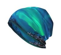Northern Lights Print Bonnet tricoté confortable unisexe pour homme adulte Bonnet élégant pour course à pied en plein air Noir Taille unique