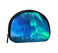 Northern Lights Print Mini sac de rangement portable pour pièces de monnaie - Portefeuille en polyester entièrement imprimé pour petits objets personnels, Noir , Taille unique