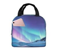 Northern Lights - Sac à déjeuner isotherme réutilisable et étanche avec poches latérales - Grand sac à repas pour le travail, les voyages en plein air