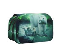 Northern Lights Trousse à crayons à rabat double couche - Grande capacité pour 50 stylos - Porte-papeterie en polyester durable pour l'école, les voyages artistiques (imprimé intégral)