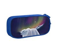 Northern Lights Trousse à crayons avec fermeture éclair Motif ours polaire Noir Grande capacité pour l'école, le bureau et les voyages, bleu, Taille unique, Organiseur de sac