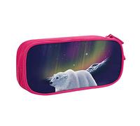 Northern Lights Trousse à crayons avec fermeture éclair Motif ours polaire Noir Grande capacité pour l'école, le bureau et les voyages, rose, Taille unique, Organiseur de sac