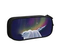 Northern Lights Trousse à crayons avec fermeture éclair Motif ours polaire Noir Grande capacité pour l'école, le bureau et les voyages, Noir , Taille unique, Organiseur de sac