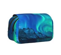 Northern Lights Trousse à crayons double couche rabattable de grande capacité pour 50 stylos, support de papeterie en polyester durable pour l'école, les voyages artistiques (imprimé intégral)