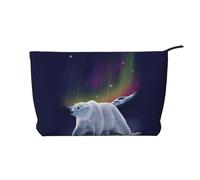 Northern Lights Trousse de maquillage en velours côtelé Motif ours polaire Grand format, Noir , Taille unique