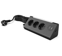 Northpoint Multiprise d'angle à 3 prises avec fonction veilleuse et capteur crépusculaire USB et USB-C - Câble de 140 cm (noir)