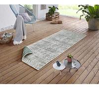 NORTHRUGS Biri Tapis d'intérieur et d'extérieur réversible résistant aux intempéries, style bohème, vintage, pour balcon, terrasse, jardin, jardin d'hiver, salon, imperméable, vert, crème 80 x 250 cm