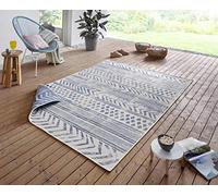 NORTHRUGS Biri Tapis d'intérieur et d'extérieur réversible, résistant aux intempéries, style bohème, vintage, pour balcon, terrasse, jardin, jardin d'hiver, salon, imperméable, bleu, crème 200 x 290