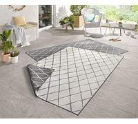 NORTHRUGS Malaga Tapis d'intérieur et d'extérieur - 160 x 230 cm - Tapis réversible résistant aux intempéries - Motif géométrique moderne - Pour balcon, terrasse, jardin, véranda, cuisine, salon - Gris crème