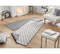 NORTHRUGS Malaga Tapis d'intérieur et d'extérieur - 80 x 250 cm - Tapis réversible résistant aux intempéries - Motif géométrique moderne - Pour balcon, terrasse, jardin, jardin d'hiver - Imperméable - Gris crème