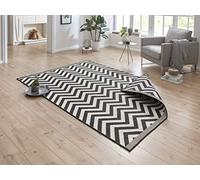 NORTHRUGS Palma Tapis réversible pour l'intérieur et l'extérieur, résistant aux intempéries, design moderne, motif zigzag, pour balcon, terrasse, jardin, jardin d'hiver, salon, imperméable, en noir et