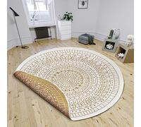NORTHRUGS Porto - Tapis d'intérieur et d'extérieur - Rond - Réversible - Imperméable - Design Mandala - Tissage Plat - Résistant aux intempéries - pour Balcon, terrasse, Jardin, Salon - Ocre -