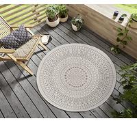NORTHRUGS Porto - Tapis d'intérieur et d'extérieur Rond - Tapis Rond réversible - Design Mandala - Tissé Plat - Résistant aux intempéries - pour Balcon, terrasse, Jardin, Salon - Diamètre : 140 cm