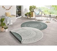Northrugs Porto - Tapis d'intérieur et d'extérieur rond - Tapis rond réversible - Design mandala - Tissé plat - Résistant aux intempéries - Pour balcon, terrasse, jardin, salon - Vert crème - Diamètre