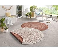 Northrugs Porto Tapis Rond réversible imperméable à l'eau Motif Mandala Résistant aux intempéries, pour Balcon, terrasse, Jardin, Salon, Couleur Terre Cuite, crème, diamètre 240 cm
