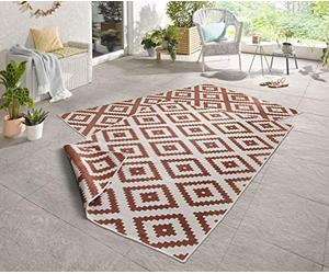 NORTHRUGS Tapis d'extérieur réversible Malte résistant aux intempéries - Motif géométrique Moderne - pour Balcon, terrasse, Jardin, Jardin d'hiver, Salon - Imperméable - Polypropylène - Terre - Crème