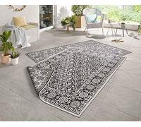 NORTHRUGS Tapis d'intérieur et d'extérieur Curacao - 160 x 230 cm - Tapis réversible résistant aux intempéries - Motif graphique moderne pour balcon, terrasse, jardin, jardin d'hiver, cuisine, salon - Étanche en noir et crème