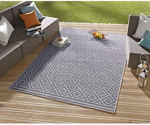 NORTHRUGS Tapis d'intérieur et d'extérieur - Motif losanges - 140 x 200 cm - Résistant aux intempéries - Moderne - Motif géométrique - Design géométrique - Pour balcon, terrasse, jardin, jardin d'hiver - Imperméable - Bleu crème