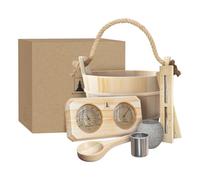 Northwood Sauna - Kit d'accessoires de sauna - Fait à la main en bois de pin finlandais - Ensemble de base (seau et louche, thermomètre et hygromètre, sablier, tasse d'aromathérapie)
