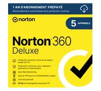 Norton 360 Deluxe | 5 Installations | 1 AnnÃ©e | Comprend les mises Ã jour automatiques