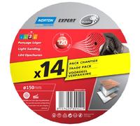 Norton Lot de 14 Disques expert 150 x 18 Multi-Air Grain 120 en Papier avec Oxyde d'aluminium pour Bois, Plastique