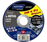 Norton Lot de 4 + 1 Meules tronçonnage métal 115 x 1,6 x 22,2 mm
