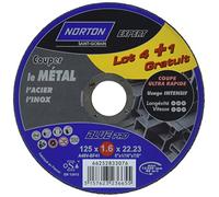 Norton Lot de 4 + 1 Meules tronçonnage métal 125 x 1,6 x 22,2 mm