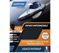 NORTON Papier de verre imperméable - Lot de 3 feuilles 23x28 cm - Grain 1000 pour ultra-finition