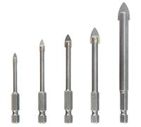 NORTOOLS Ensemble de Mèches pour Carrelage, 5 Pièces pour Verre et Céramique avec Pointe en Carbure & Queue Hexagonale 1/4 Pouce à Changement Rapide pour Carrelage, Verre, Céramique 4/5/6/8/10 mm