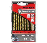 NORTOOLS HSS Jeu de forets revêtus TiN à tige ronde avec boîte de rangement pour affichage d'outils en plastique 13 pièces 1.5-6.5 x 0.5 mm + 3.2/4.8 mm