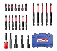 NORTOOLS Lot de 24 embouts de visseuse à percussion en acier S2 de 2,5 cm et 5,1 cm avec porte-embout rétractable et ouille magnétique