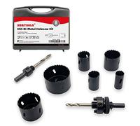 NORTOOLS Trousse de trépans bi-métal ,8 pièces M3 HSS Ensemble d'outils de coupe et de mèches avec 6 lames de scie de 22 à 68 mm, 2 mandrins pour métaux tendres,contreplaqué,panneaux PVC et plastique