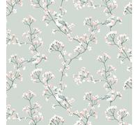 Nortufting Nappe Tissu Coton Enduit Sakura Céladon - Imperméable, Résistante & Anti Taches - Nappe à Motif Déco Tendance, Facile à Nettoyer pour Intérieur & Extérieur (Ovale 180 x 240 cm)