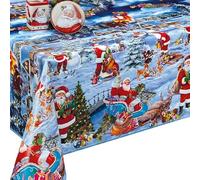 Nortufting Nappe Toile Cirée de Noël - Largeur 140 cm - Blanche Neige Bleu - Roulé sur Un Tube en Carton (sans Plis) (Ronde 138 cm)