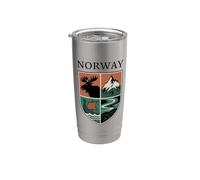 Norvège Aurores Boréales Orignal Montagne Drakkar Blason Gobelet isotherme en acier inoxydable double paroi