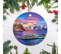 Norvège, Hiver, Montagnes, Mer, Europe, Coucher De Soleil, Norvégien Ornements Noël Ornement Porcelaine Artisanat Souvenirs pour Intérieur Bureau Magasins 7.3Cm