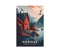 Norvège Îles Lofoten Poster de voyage vintage paysage 20 x 30 cm Décoration murale moderne pour chambre à coucher
