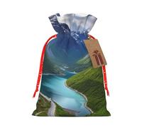 Norwegian Fjords Sac cadeau en toile de jute avec cordon de serrage avec étiquette, pochette en lin réutilisable pour Noël, anniversaire, fête, petit emballage cadeau M